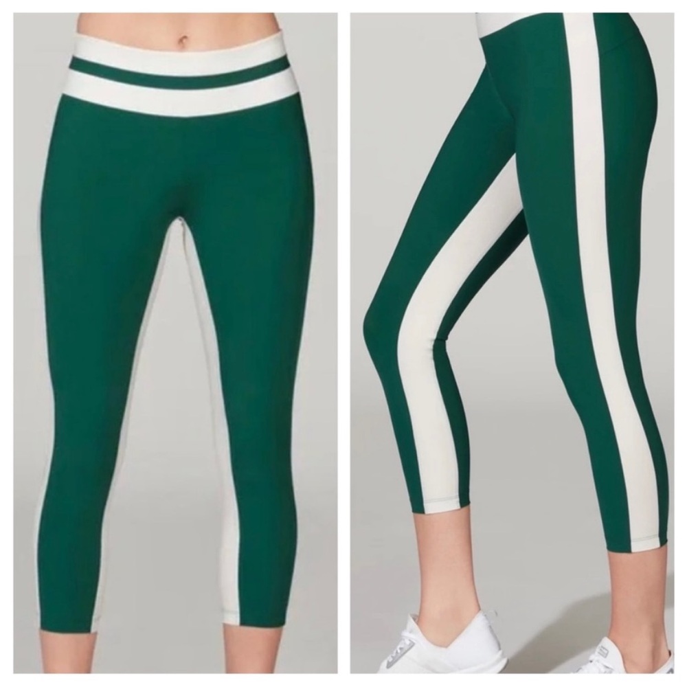 Vaara × Barry's Rain Forest‎ Green White Flo Tuxedo Legging 7/8 Women Size Small